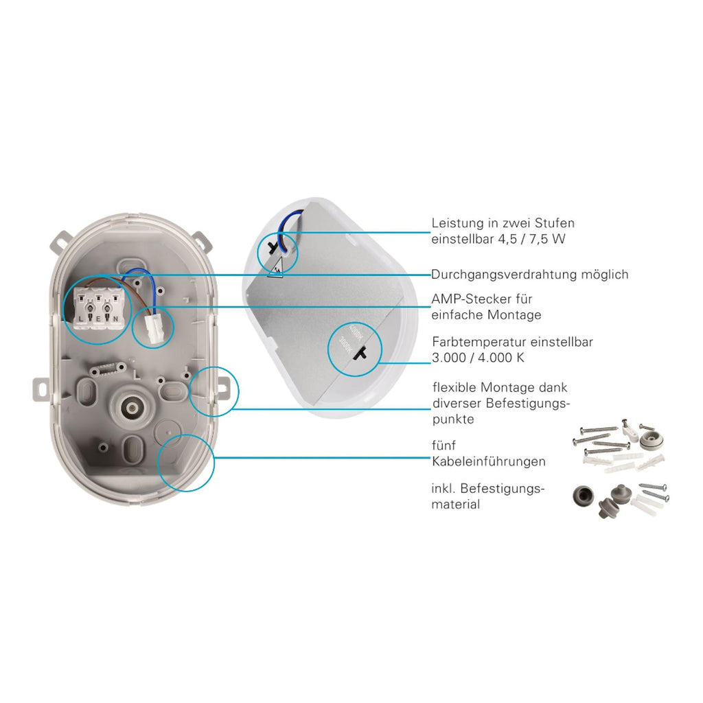 LED vegglampe Sotano hvit CCT 7,5W IP54 sideprofil