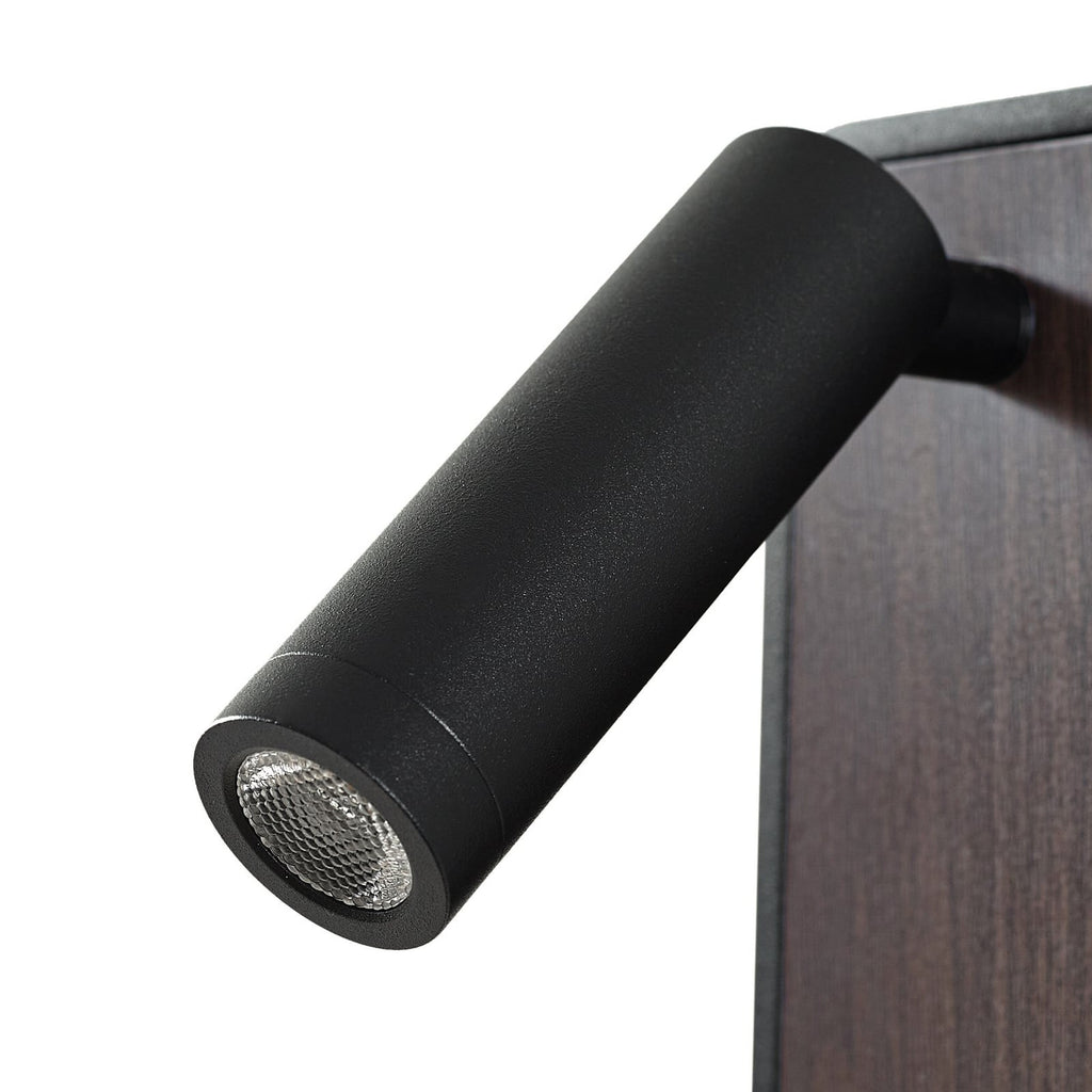 Sideprofil av LED vegglampe Tallis svart med USB-C og bryter