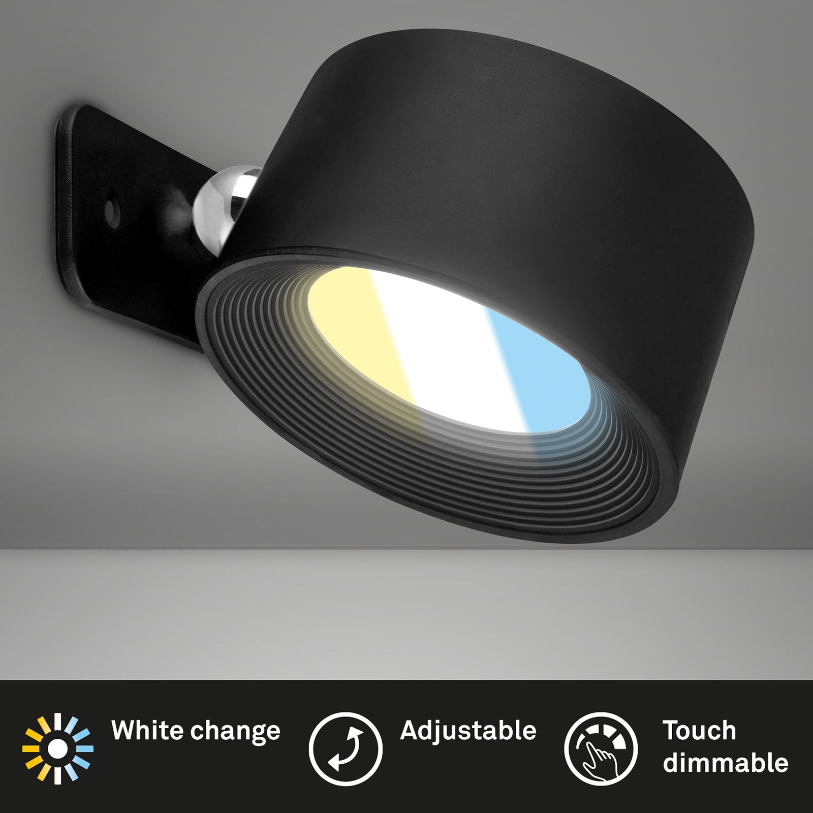 LED vegglampe Tari oppladbar CCT berøringsdimmer svart i mørkt rom