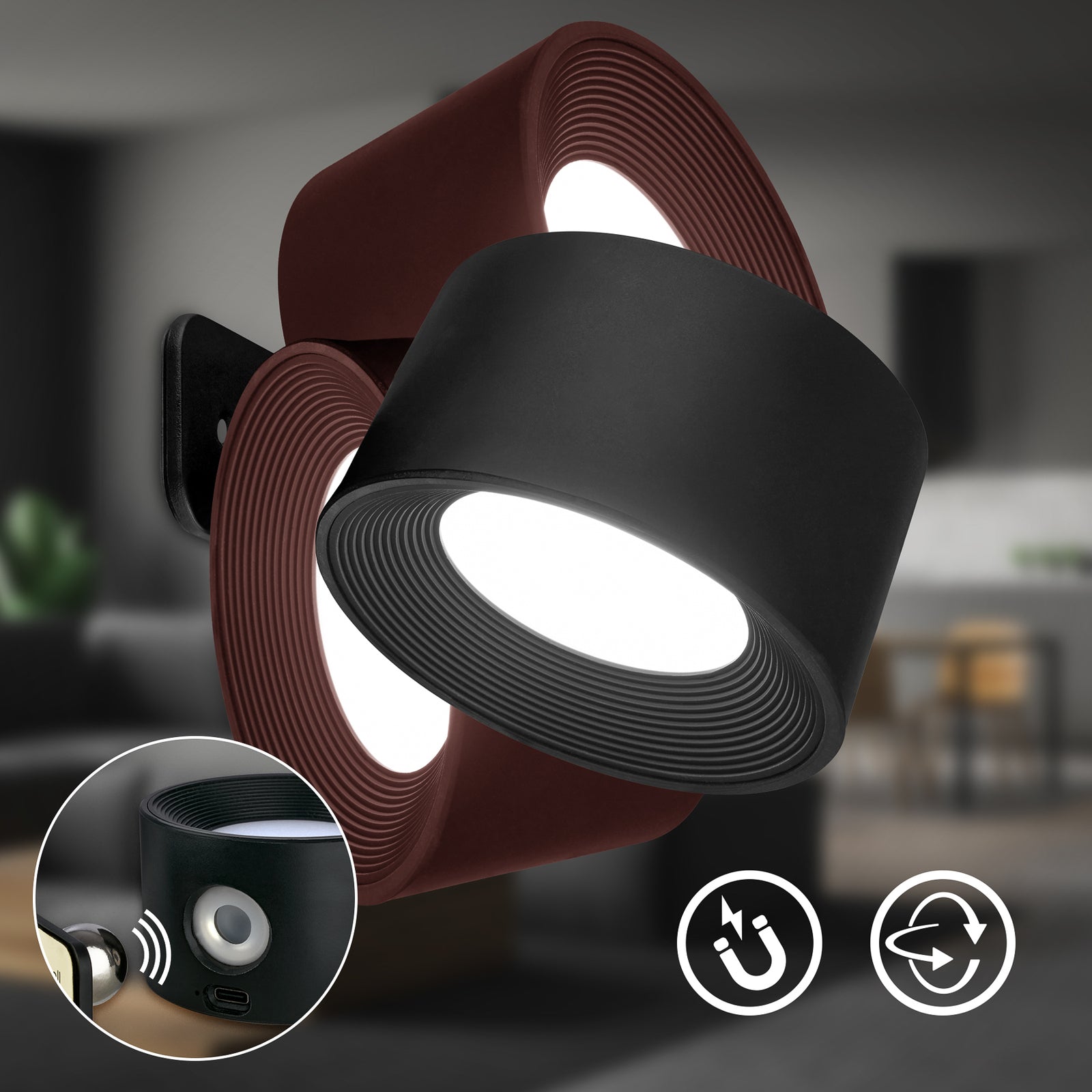 LED vegglampe Tari oppladbar CCT berøringsdimmer svart detalj av materiale