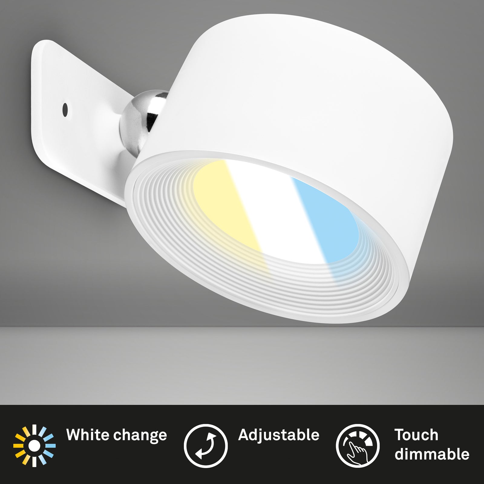 LED vegglampe Tari oppladbar dimbar CCT hvit USB med bryter