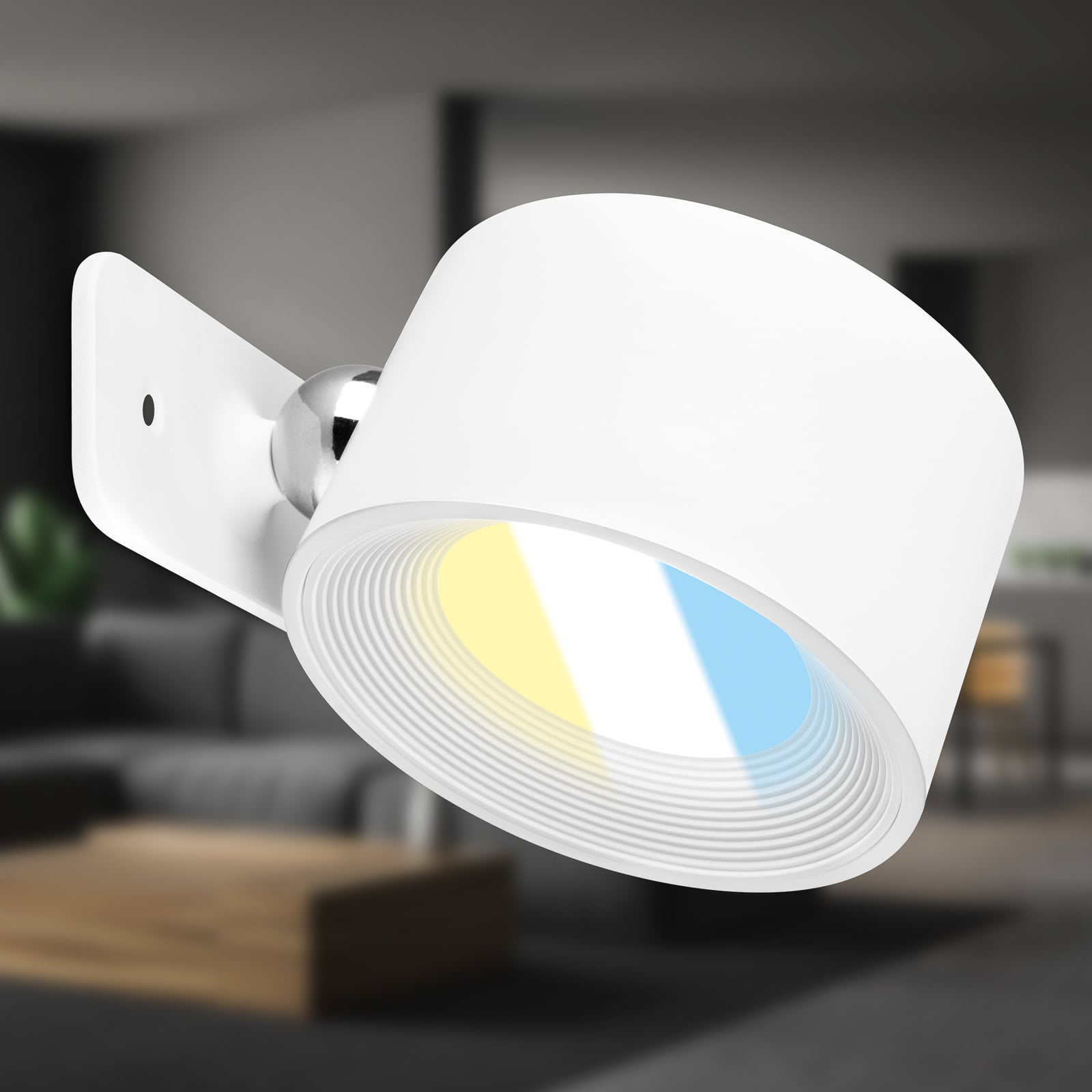 LED vegglampe Tari oppladbar dimbar CCT hvit USB nærbilde av lyskilde