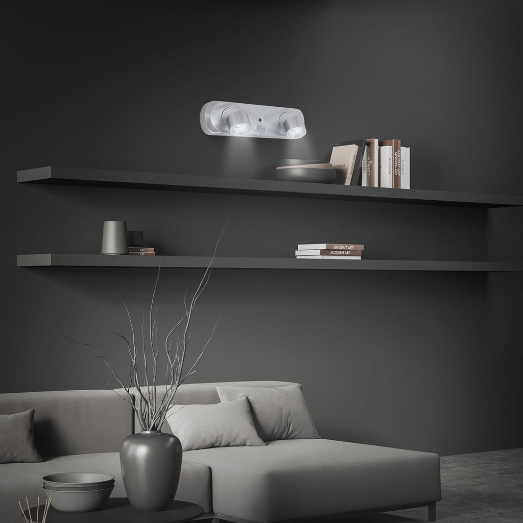 LED vegglampe Terya med bevegelsessensor sølv batteri bakside