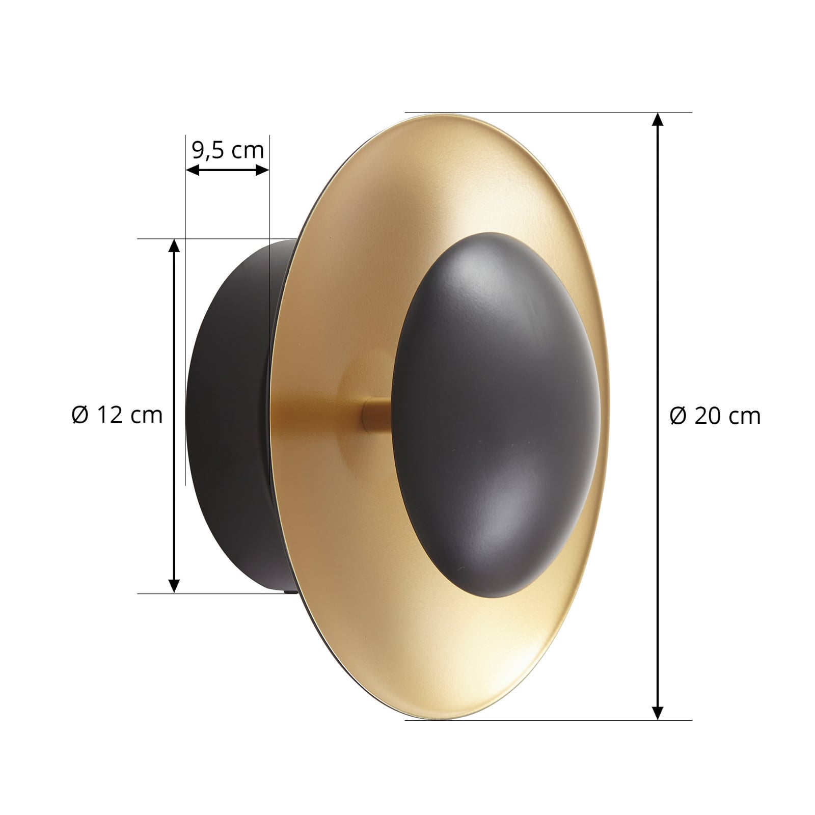 LED vegglampe Tiama rund jern svart/gull montert