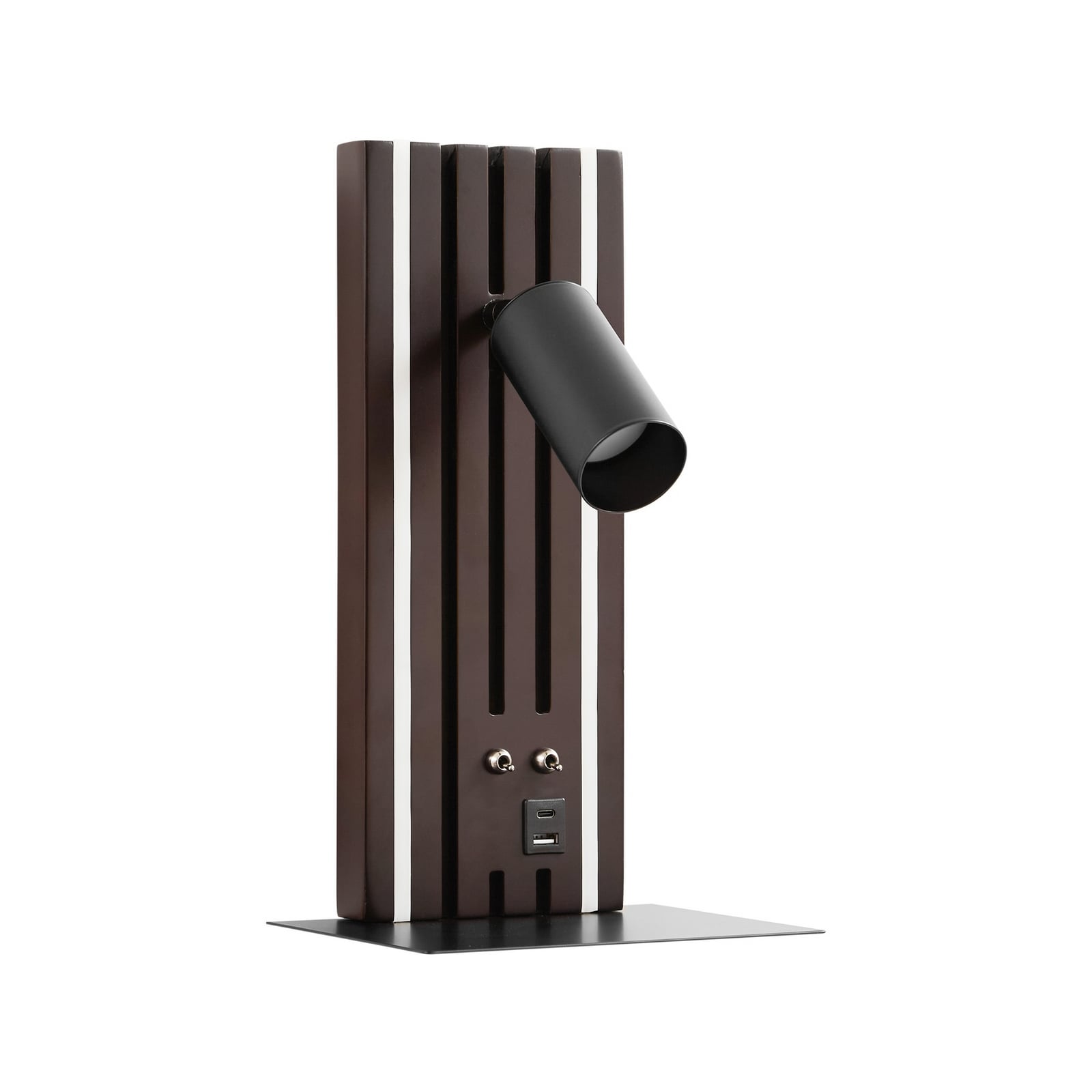 Montert LED vegglampe Tiron eik/svart dimbar med USB 35 cm i stue