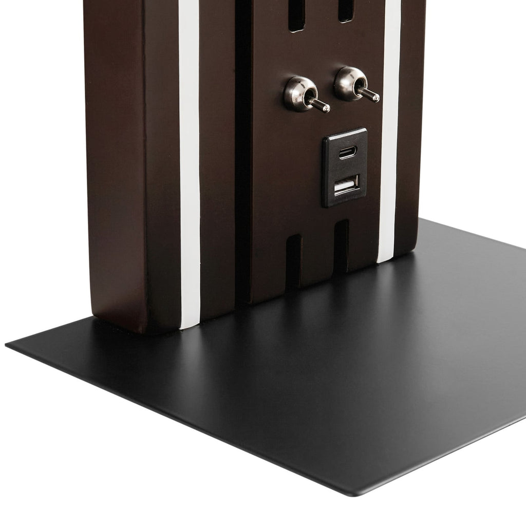 Sideprofil av LED vegglampe Tiron eik/svart dimbar med USB 35 cm