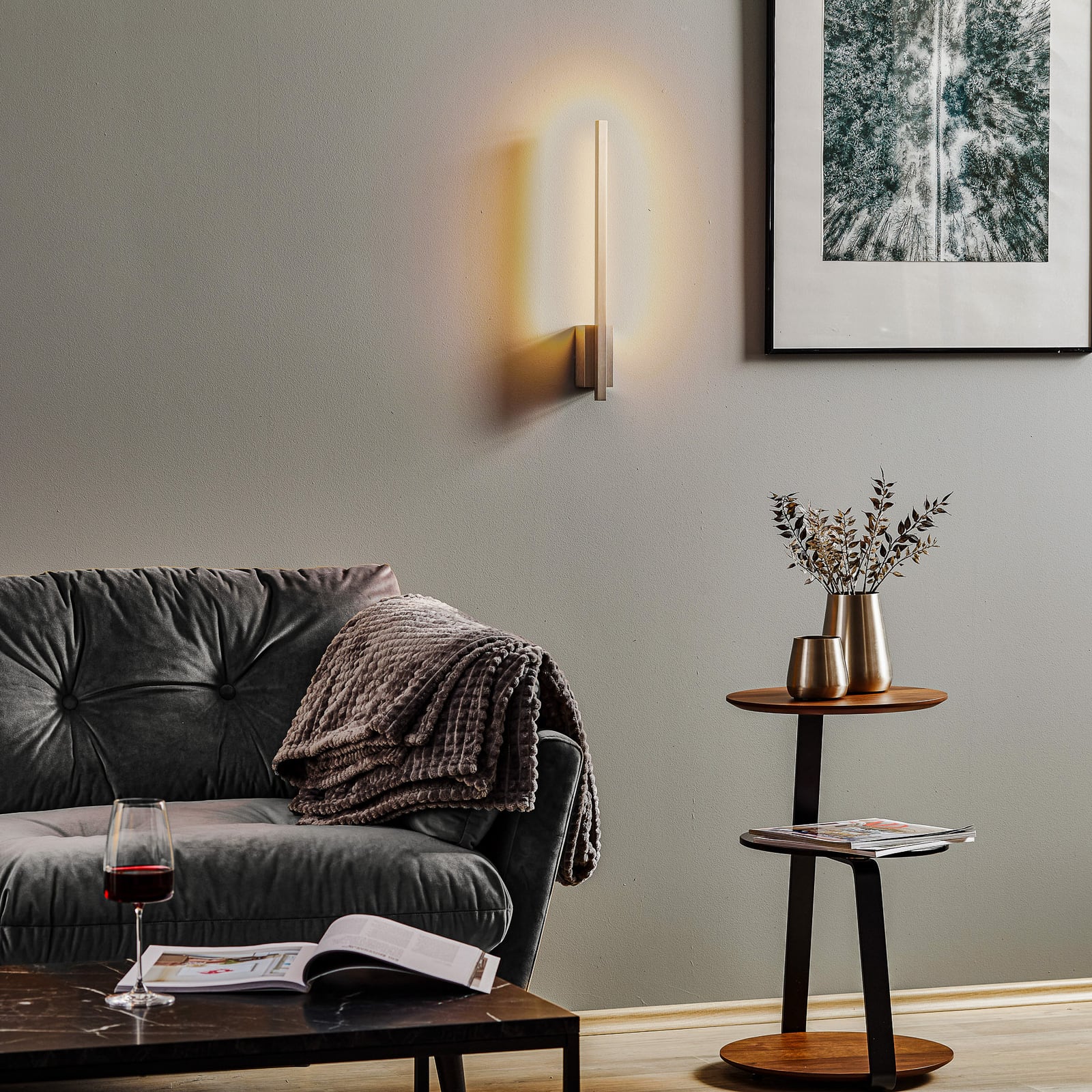 Bakside av LED vegglampe Tolu dimbar matt nikkel 45 cm varmhvit