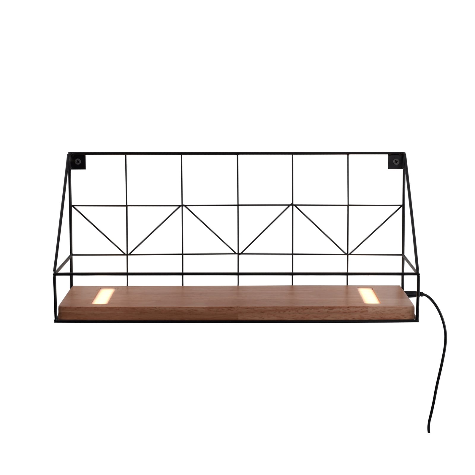 LED vegglampe med trehylle brun/svart 45x20 cm bakside