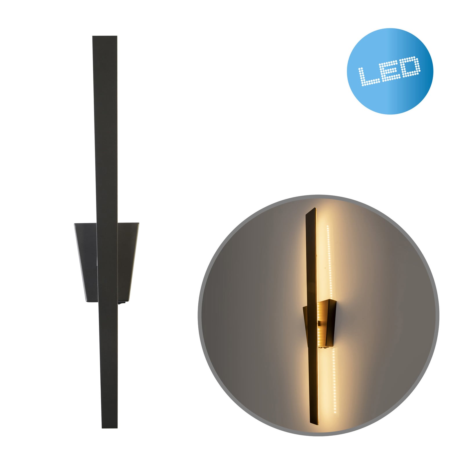 LED vegglampe Trevor med bryter svart metall 62 cm sideprofil
