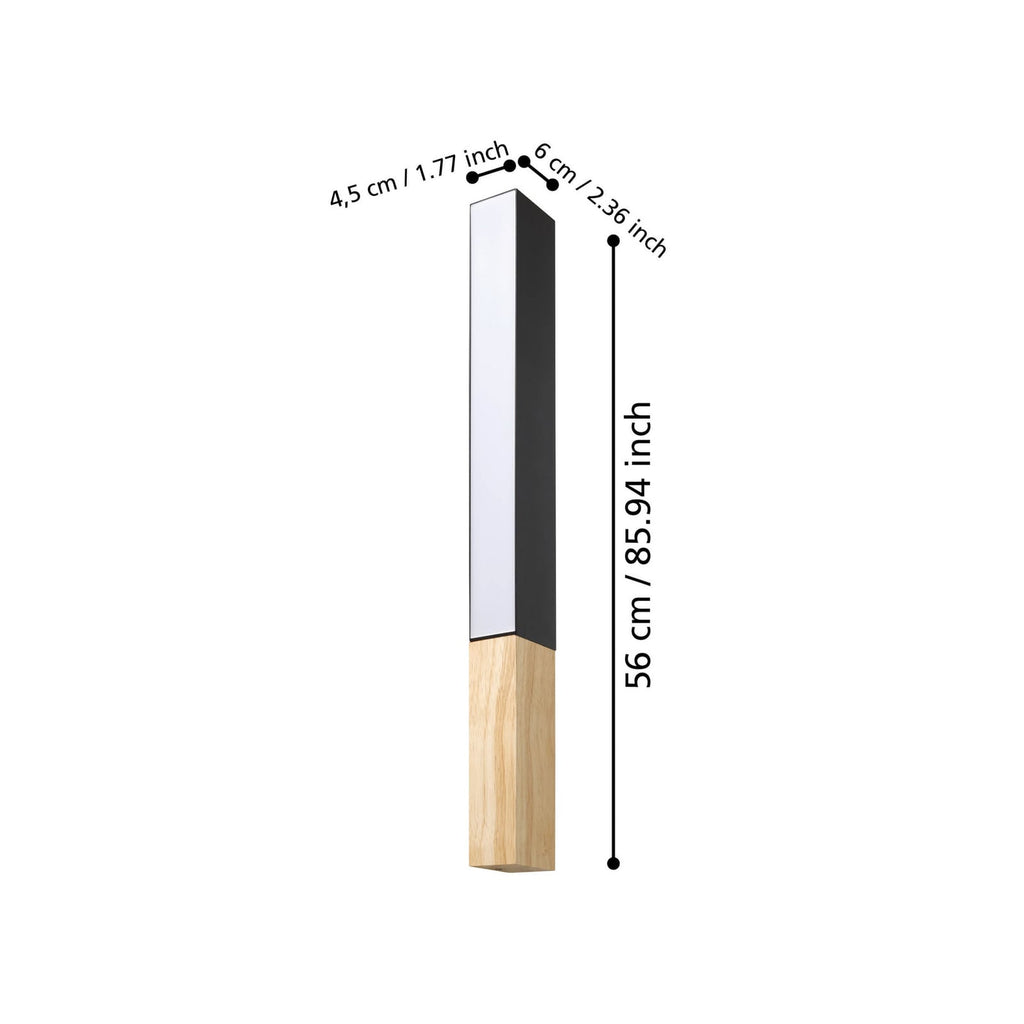 LED vegglampe Tudons svart aluminium med tredetalj 56 cm - EGLO detalj av materialer