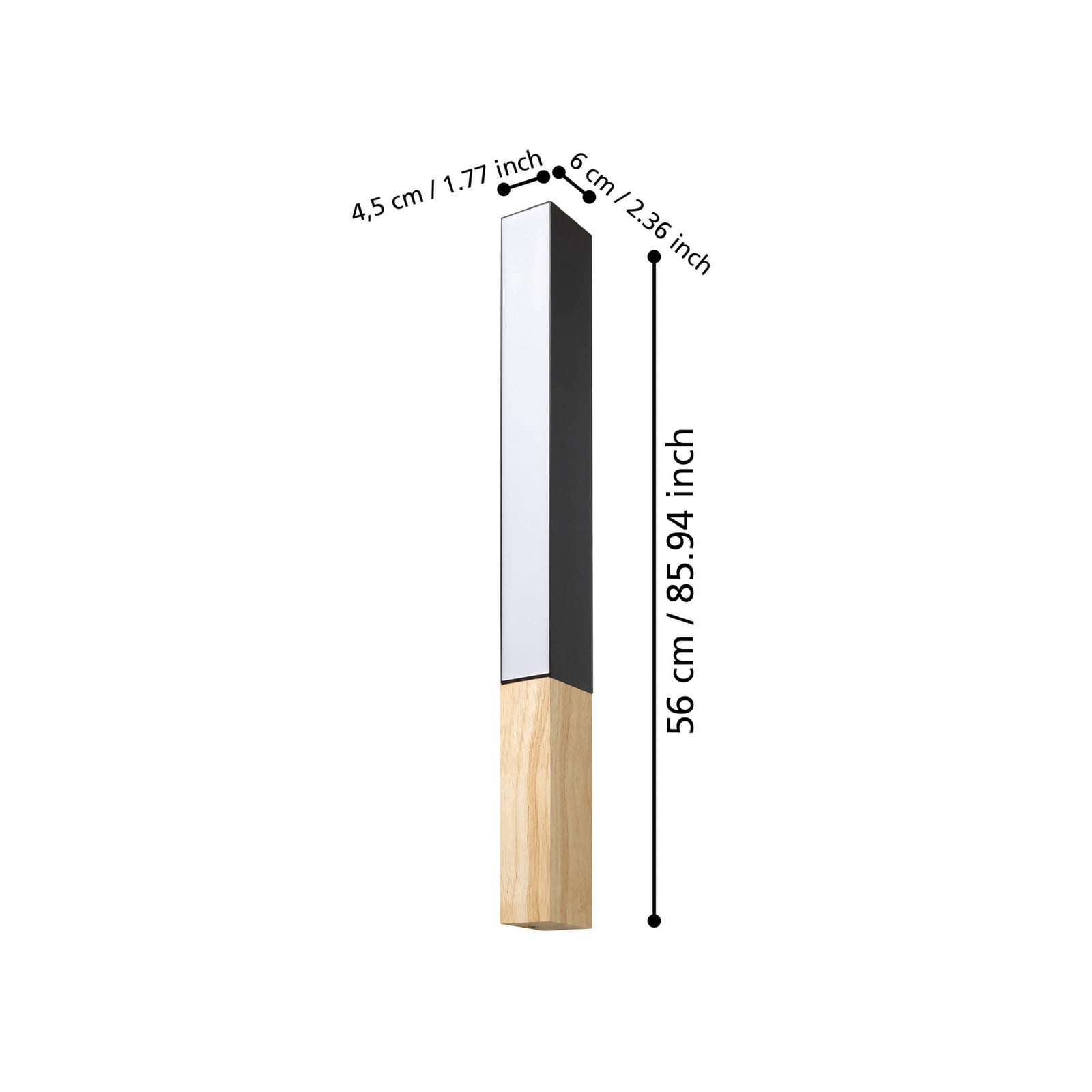 LED vegglampe Tudons svart aluminium med tredetalj 56 cm - EGLO detalj av materialer