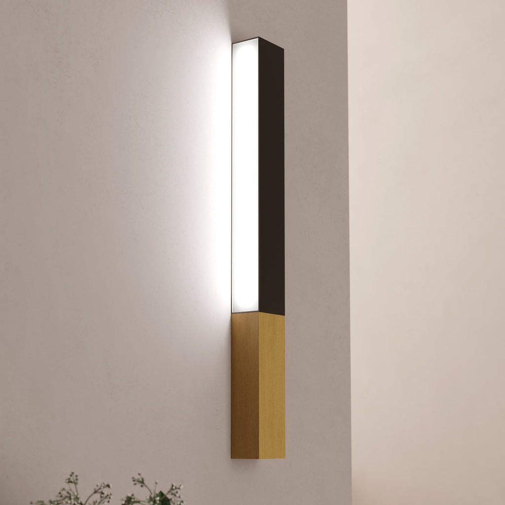 LED vegglampe Tudons svart aluminium med tredetalj 56 cm - EGLO forfra