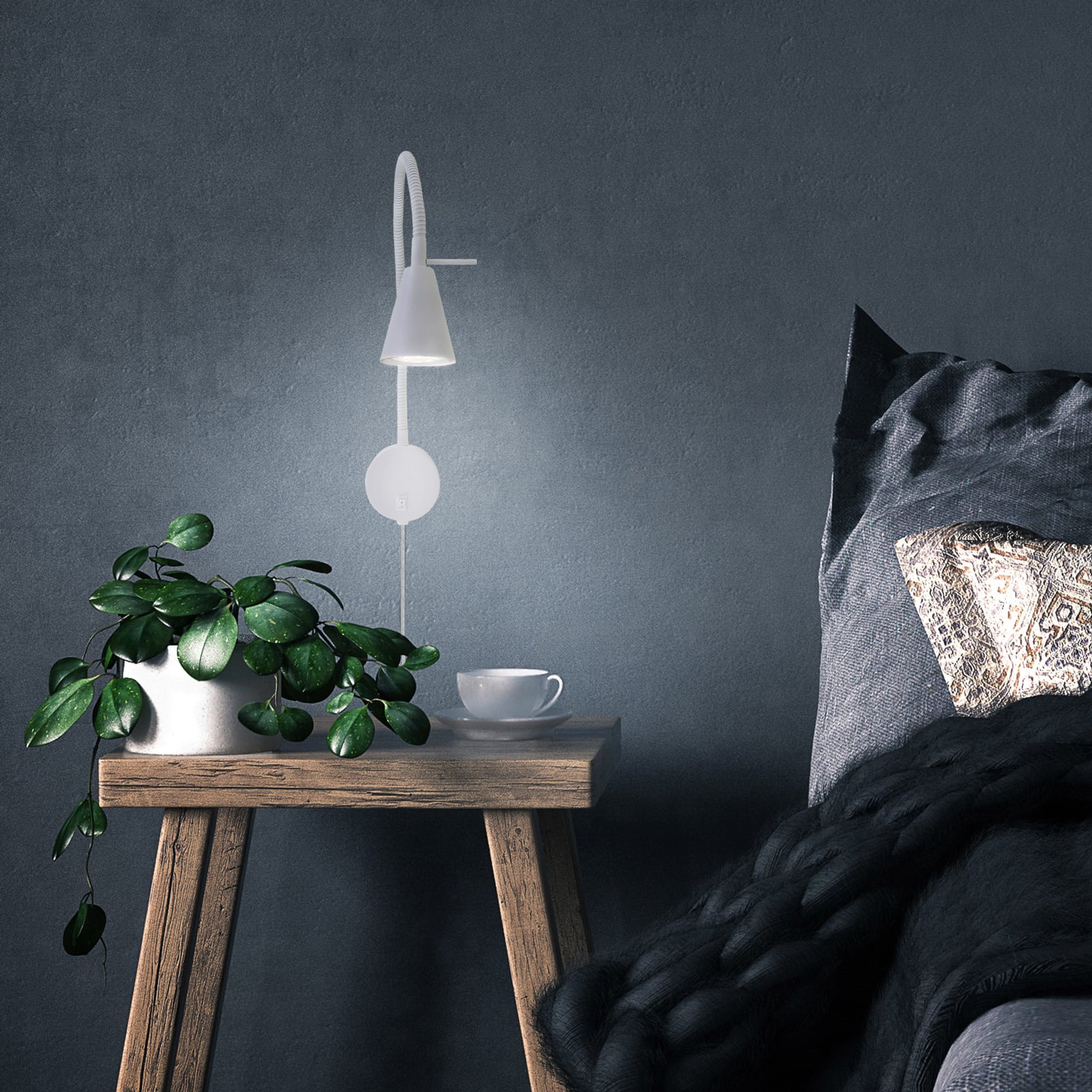 Oversikt over LED vegglampe Tusa hvit med fleksarm 45 cm Briloner