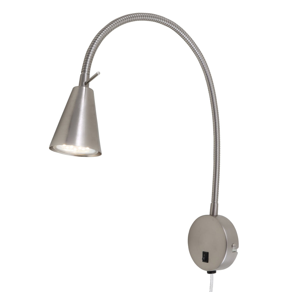 LED vegglampe Tusa matt nikkel med fleksarm 45 cm forfra