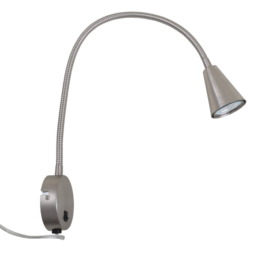 Bakside av LED vegglampe Tusa matt nikkel med fleksarm 45 cm