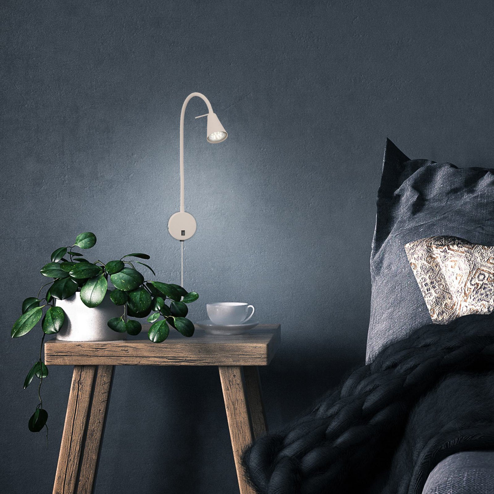 LED vegglampe Tusa med fleksarm beige 45 cm GU10 bakside