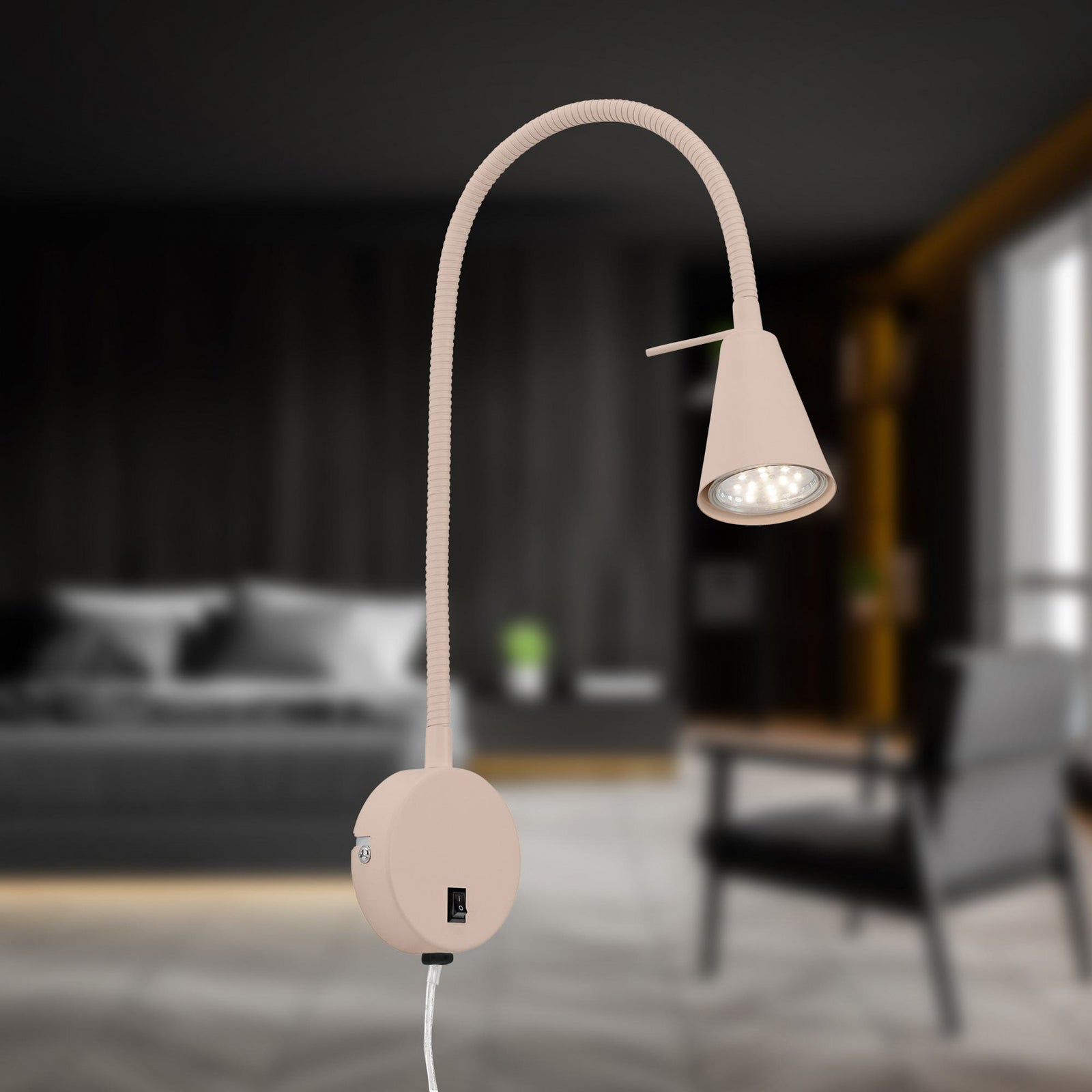 Detaljbilde av LED vegglampe Tusa med fleksarm beige 45 cm GU10