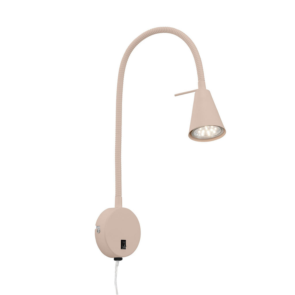 Nærbilde av bryter på LED vegglampe Tusa med fleksarm beige 45 cm GU10