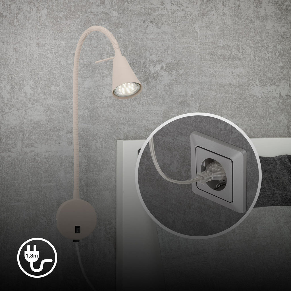 LED vegglampe Tusa med fleksarm beige 45 cm GU10 fleksibel arm