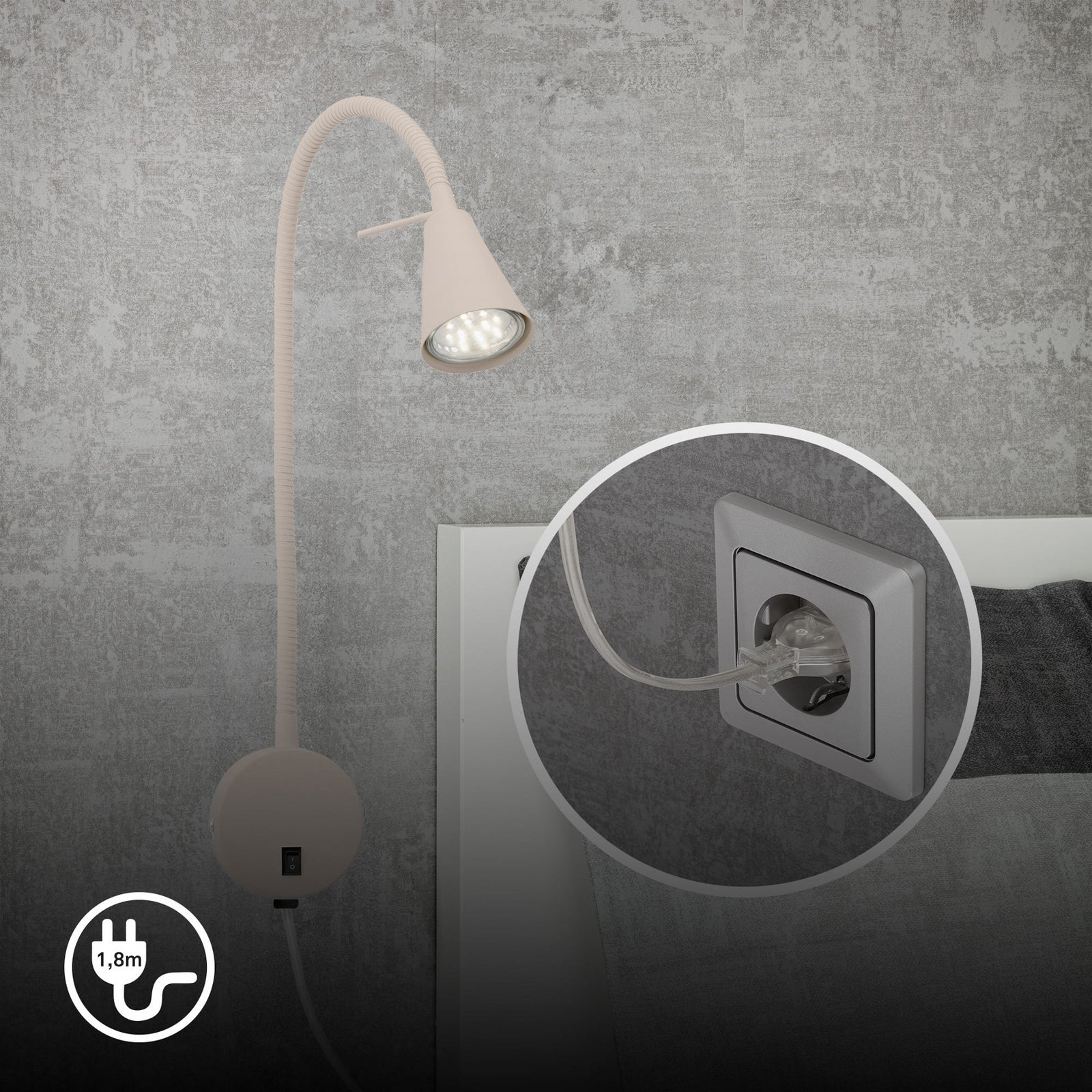 LED vegglampe Tusa med fleksarm beige 45 cm GU10 fleksibel arm