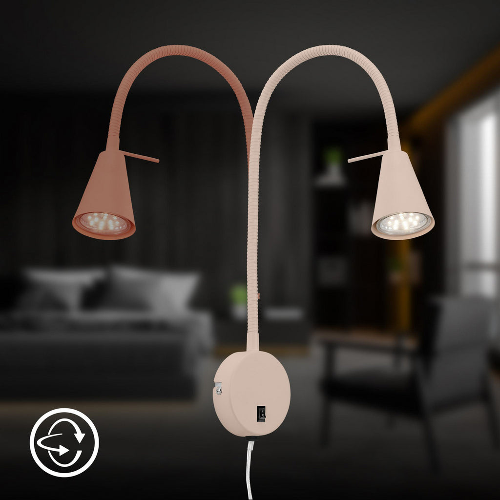 LED vegglampe Tusa med fleksarm beige 45 cm GU10 monteringsdetalj