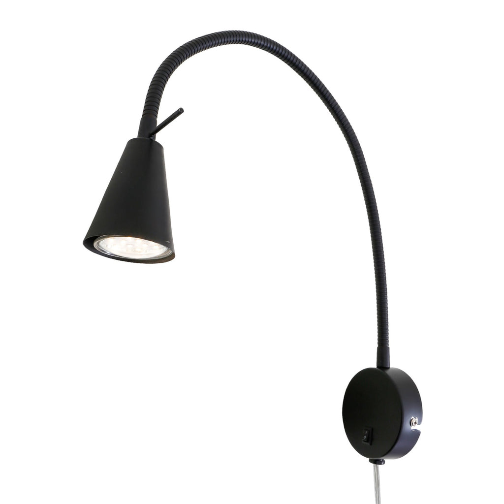 LED vegglampe Tusa svart med fleksarm 45 cm GU10 front