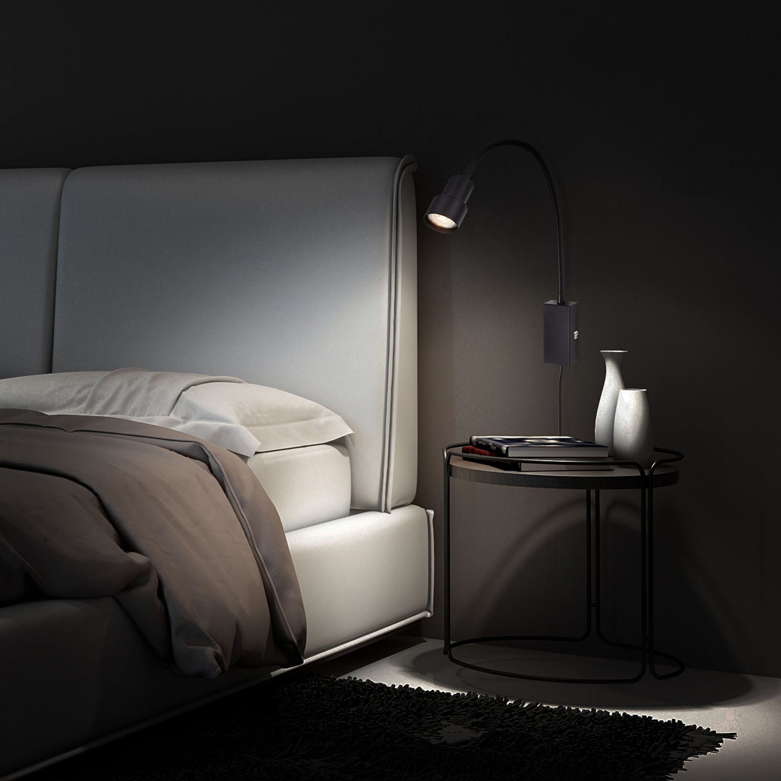 LED vegglampe Tusi med fleksarm svart GU10 bakside