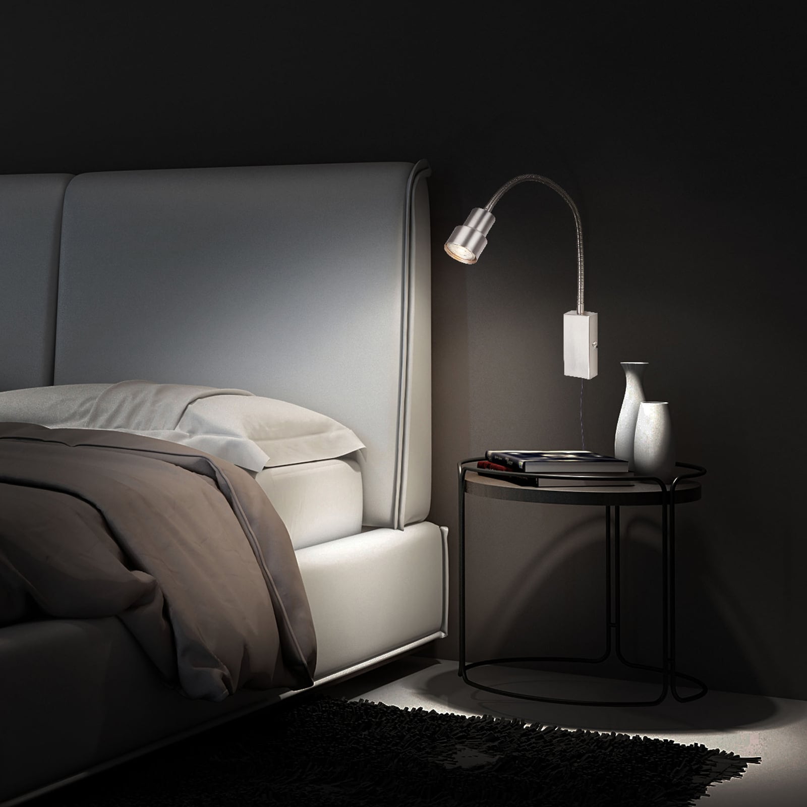 LED vegglampe Tusi med fleksarm matt nikkel bakside