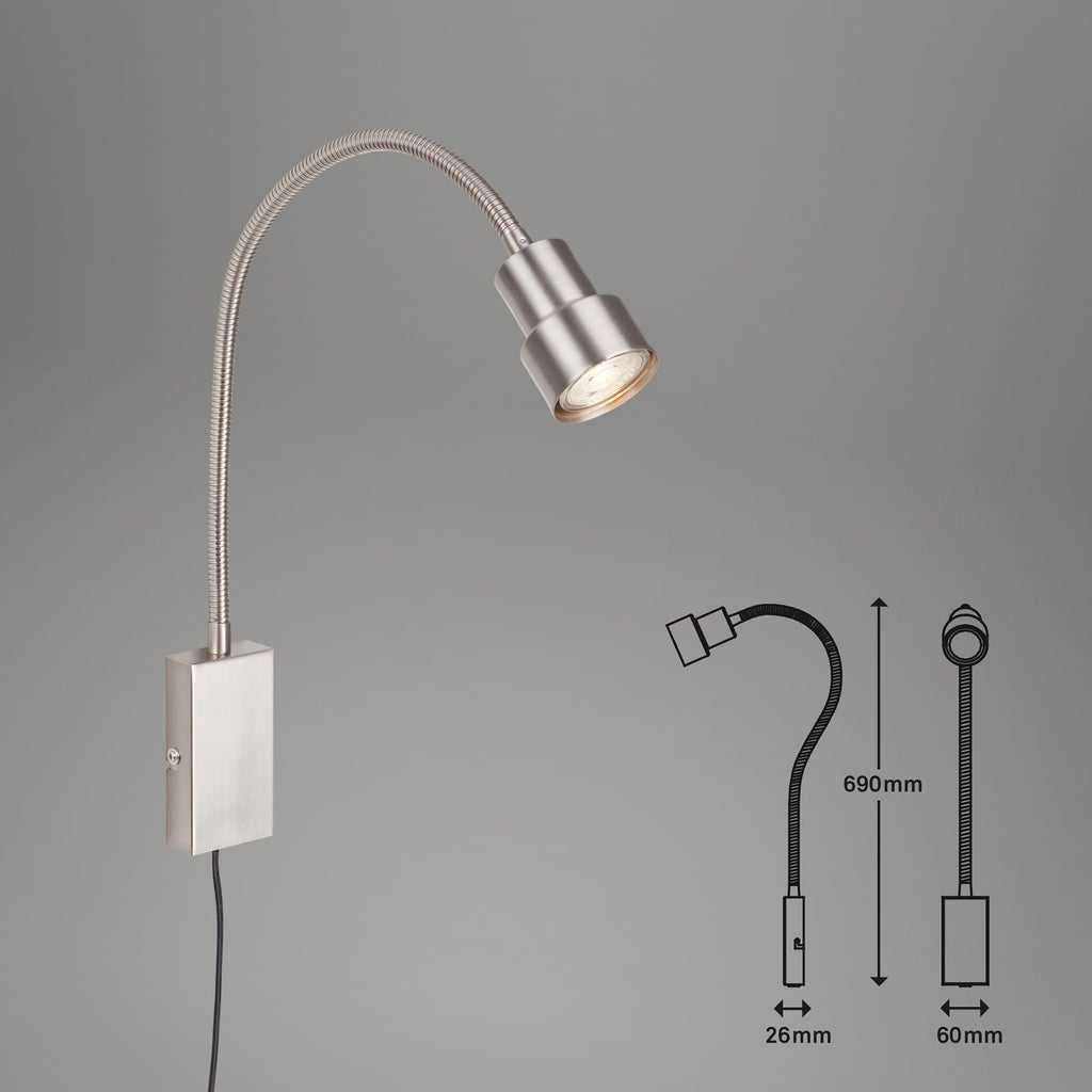 LED vegglampe Tusi med fleksarm matt nikkel nærbilde av lyskilde
