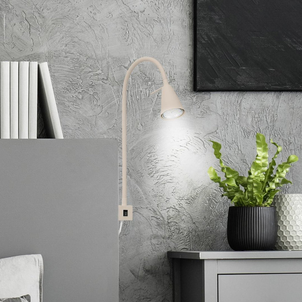 LED vegglampe Tuso med fleksarm beige metall forfra