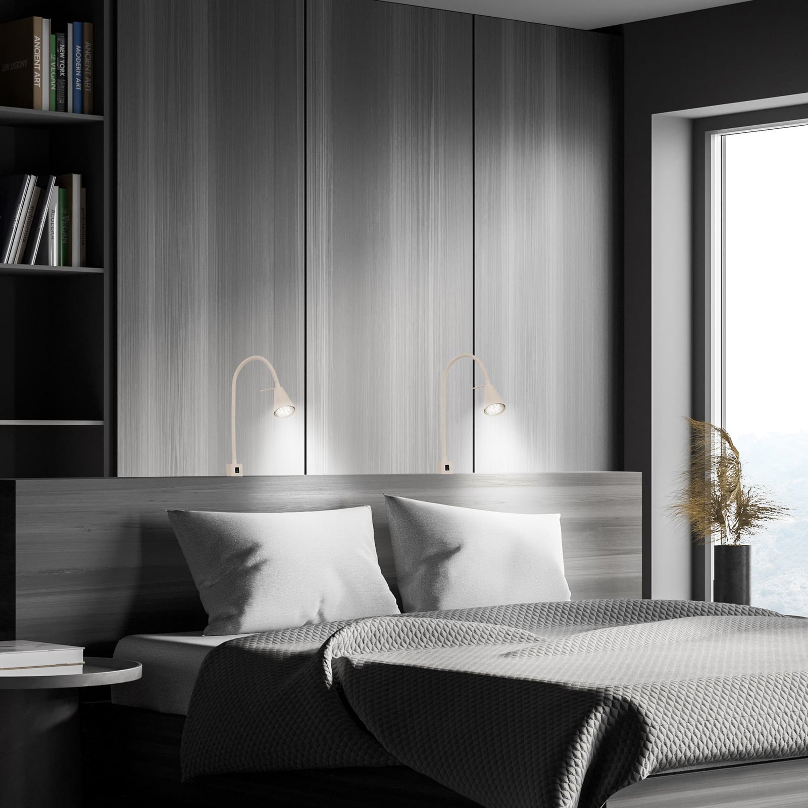 LED vegglampe Tuso med fleksarm beige metall sideprofil