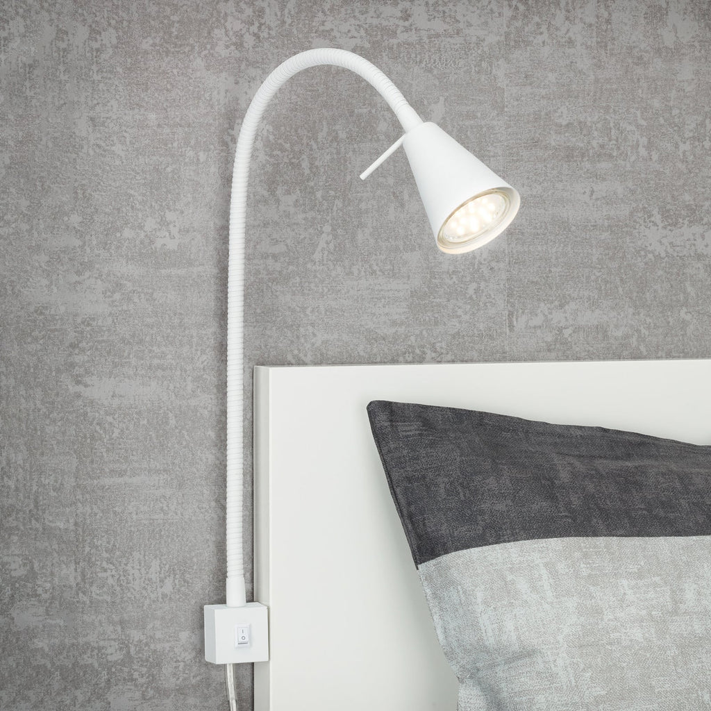 LED vegglampe Tuso med fleksarm hvit metall forfra