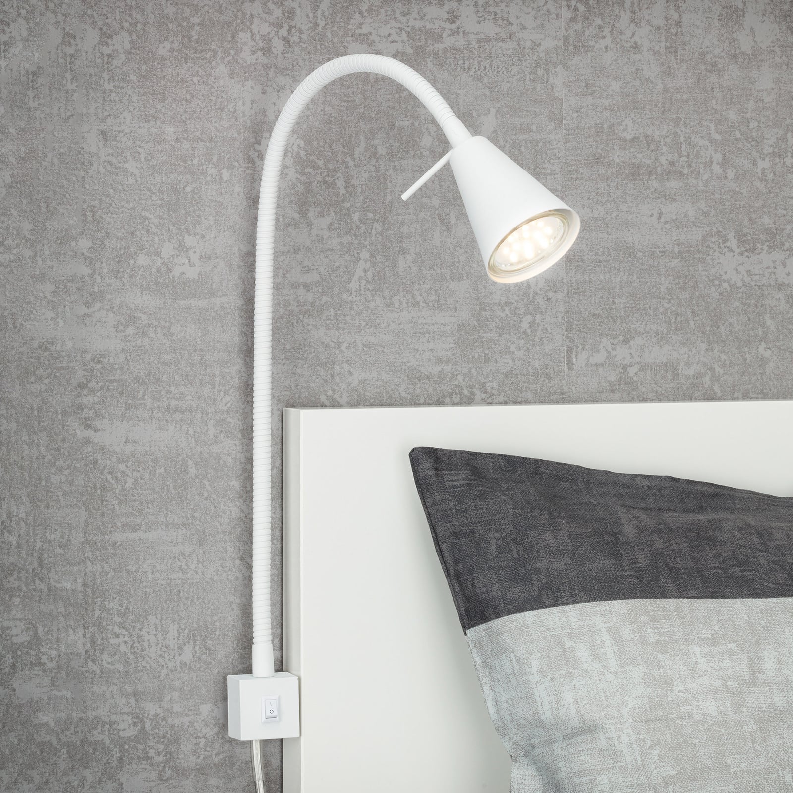 LED vegglampe Tuso med fleksarm hvit metall forfra