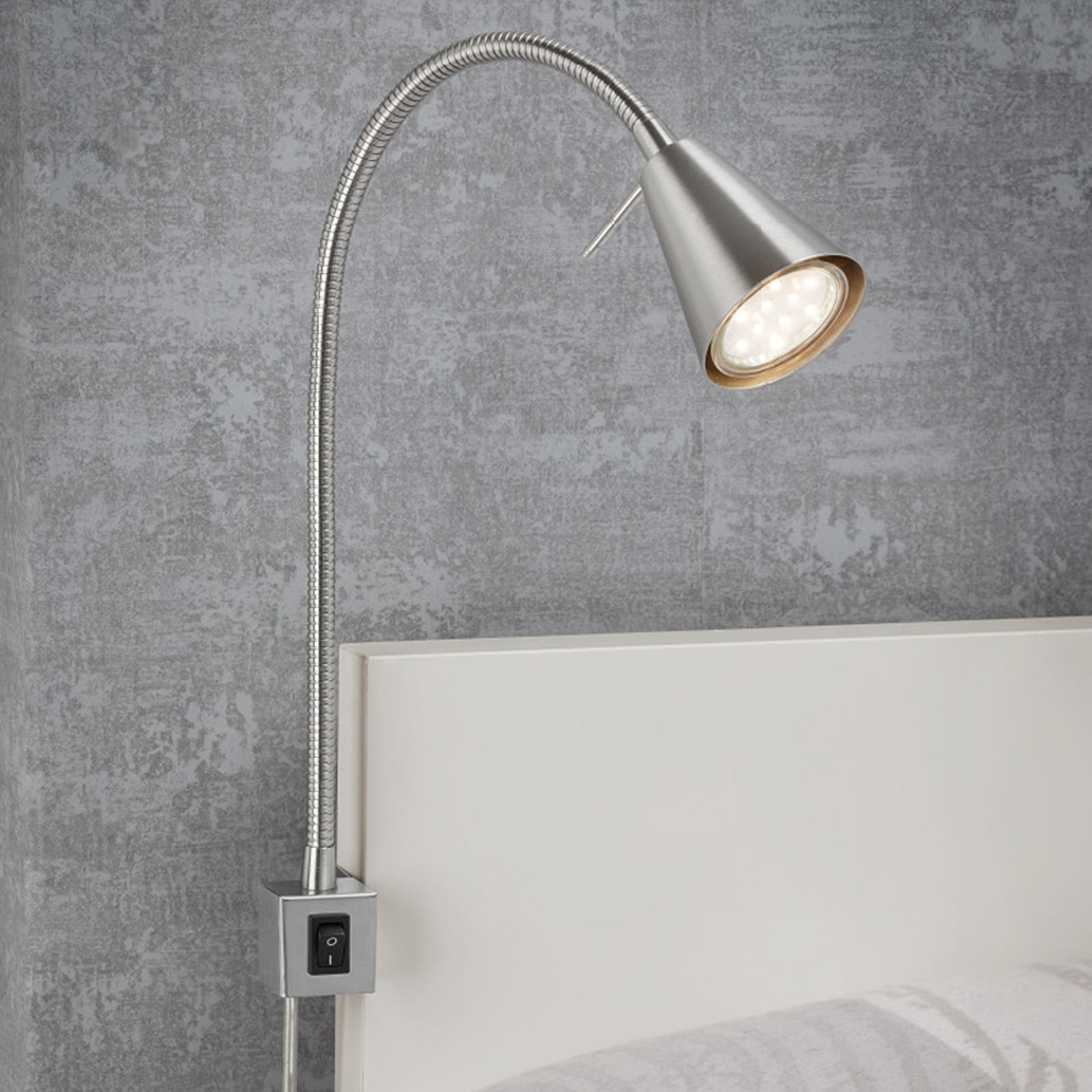 LED vegglampe Tuso med fleksarm matt nikkel forfra