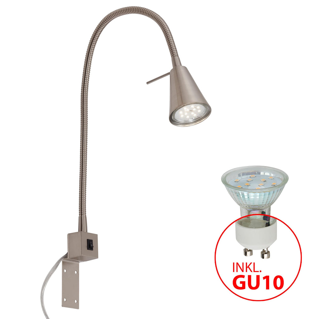 LED vegglampe Tuso med fleksarm matt nikkel detalj av fleksarm