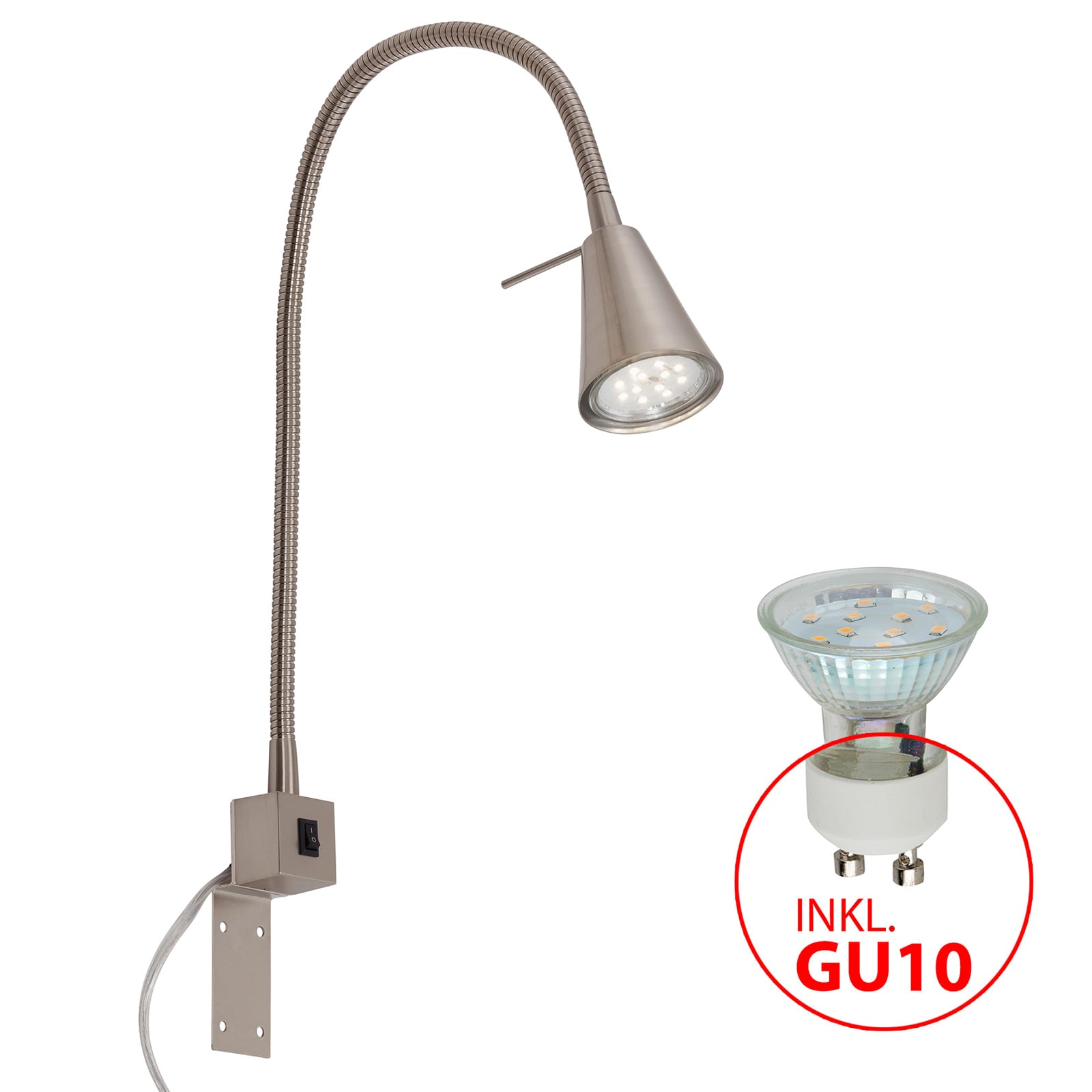 LED vegglampe Tuso med fleksarm matt nikkel detalj av fleksarm