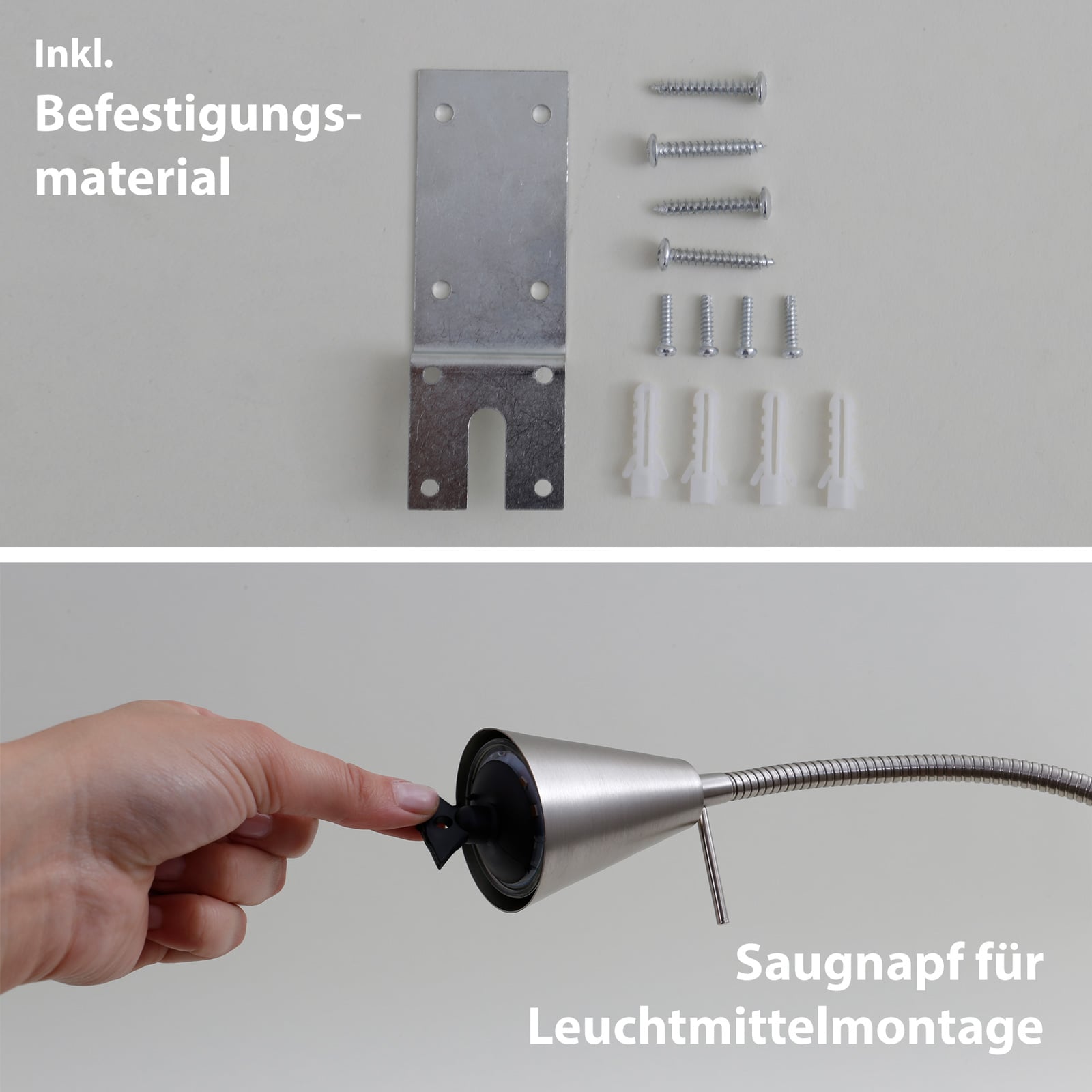 LED vegglampe Tuso med fleksarm matt nikkel lys slått på