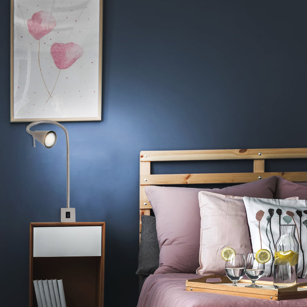 LED vegglampe Tuso med fleksarm matt nikkel detalj av lampehode