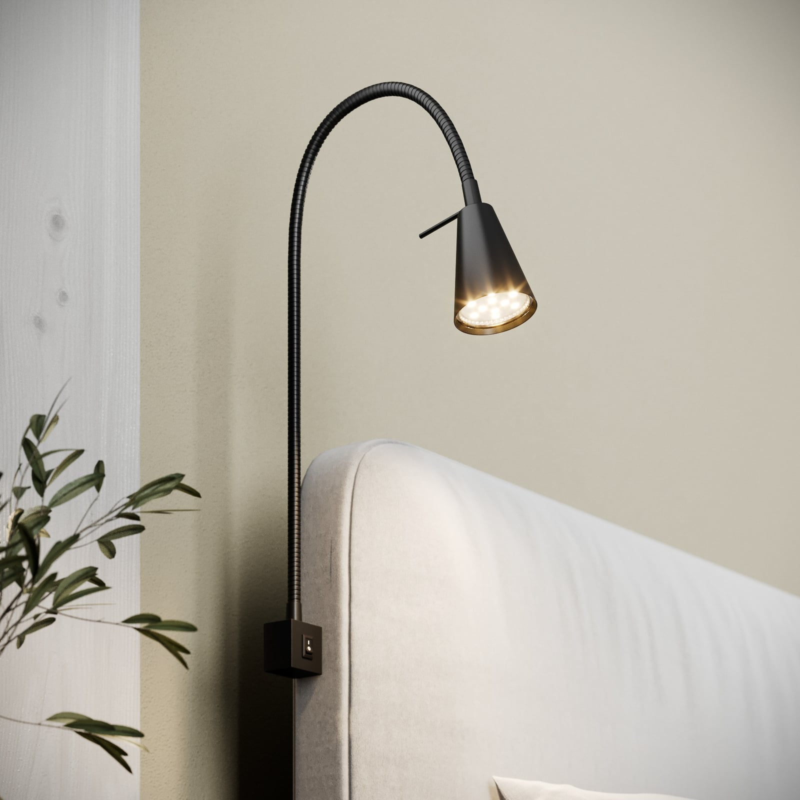 LED vegglampe Tuso med fleksarm svart metall forfra