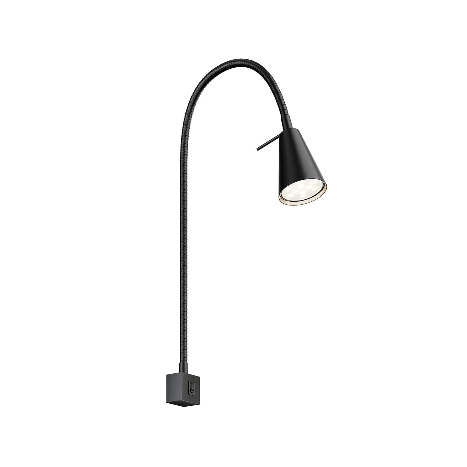LED vegglampe Tuso med fleksarm svart metall montert ved seng