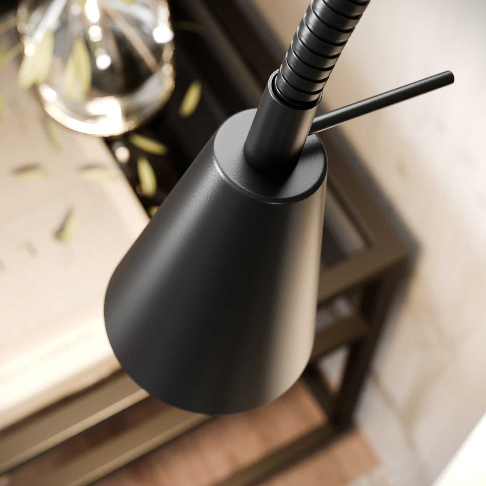 LED vegglampe Tuso med fleksarm svart metall kabeldetalj