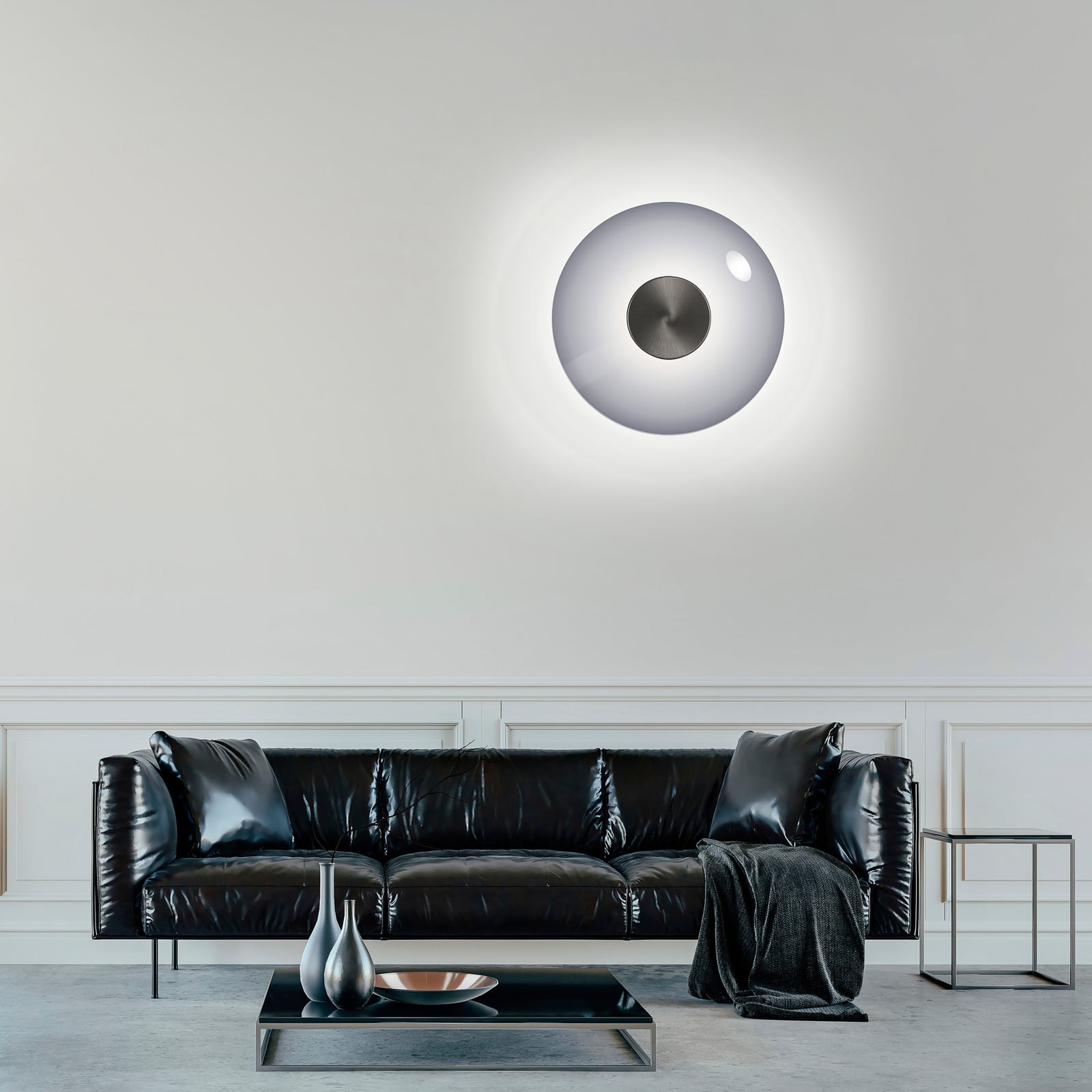 LED vegglampe Vitrum dimbar grå glass/aluminium bakside