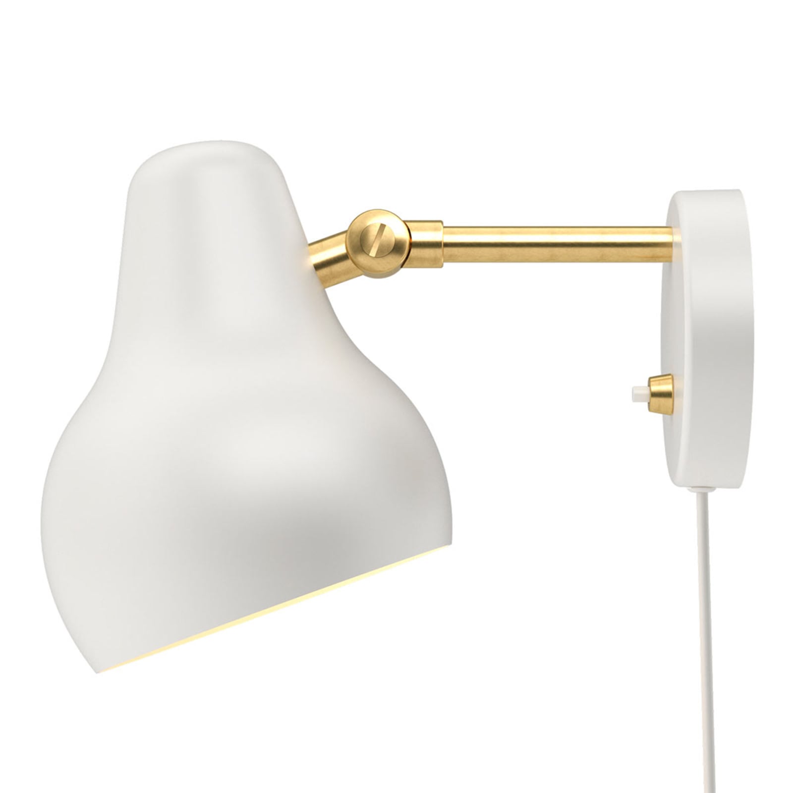 LED vegglampe VL38 dimbar hvit/messing 10W Louis Poulsen bakside med bryter