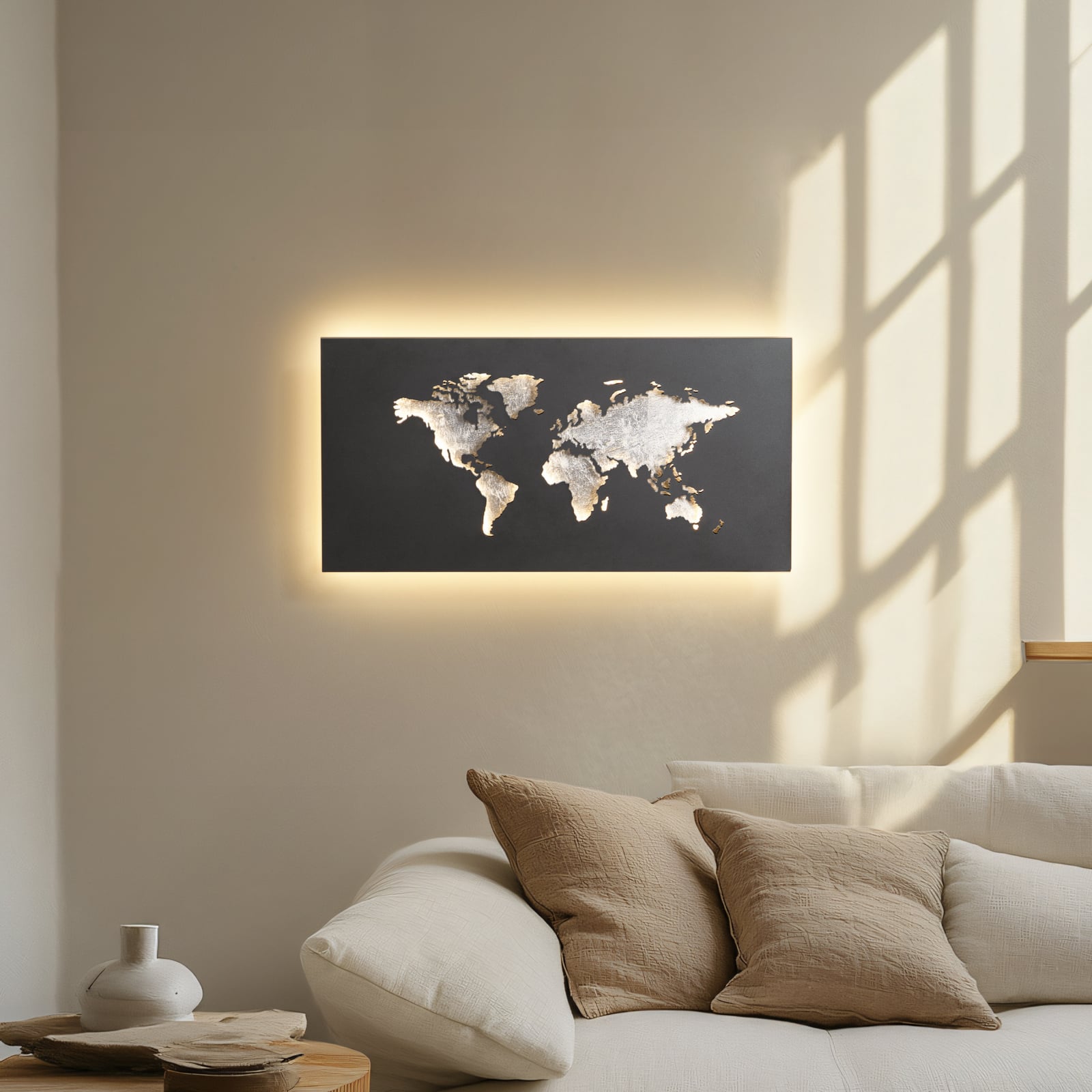 LED vegglampe World verdenskart antrasitt/sølv bakside