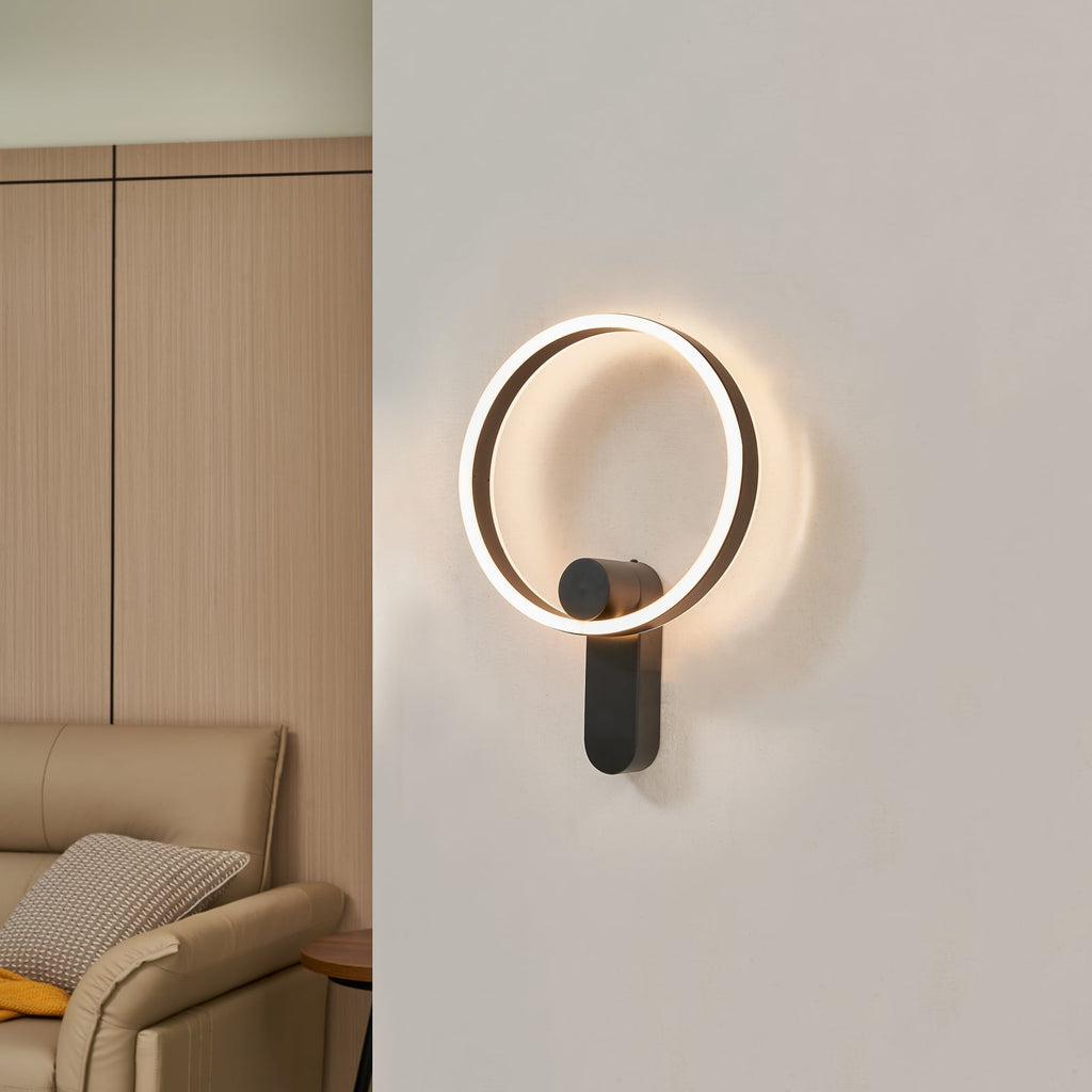 LED vegglampe Yekta ringformet dimbar svart forfra