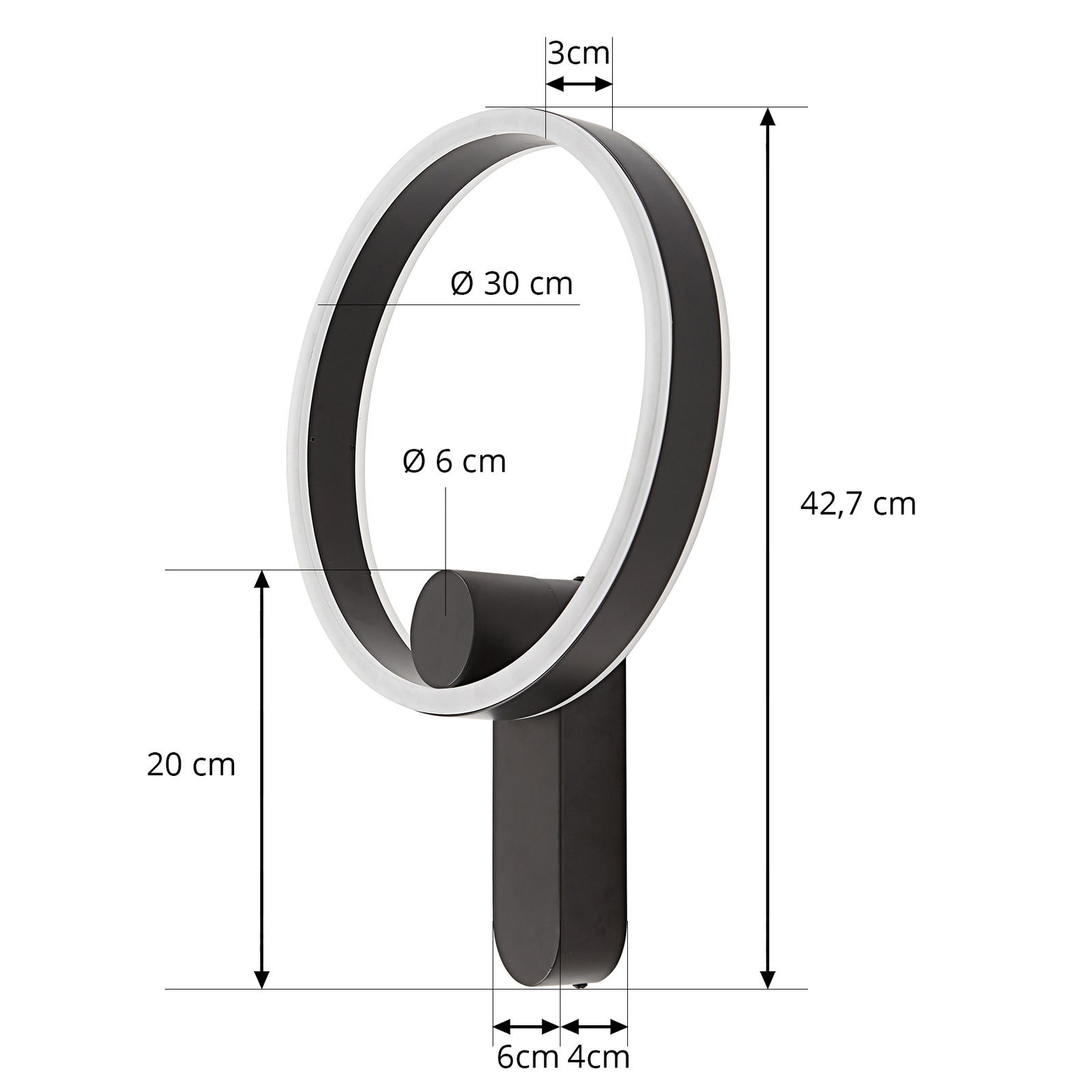LED vegglampe Yekta ringformet dimbar svart montert i rom