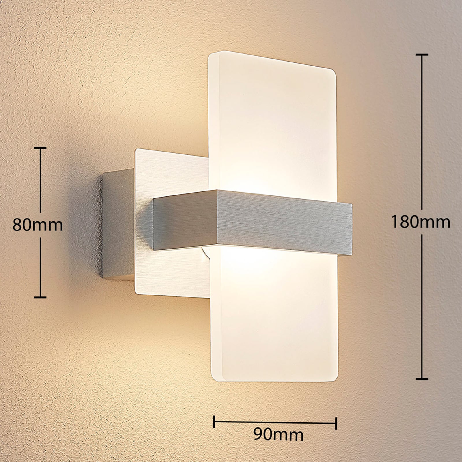 LED vegglampe Yorick med bryter alu/hvit 18 cm detalj av bryter