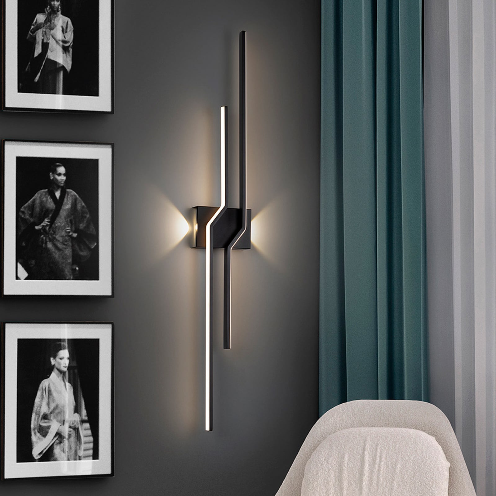 LED vegglampe Zig Zag 4-lys svart matt forfra