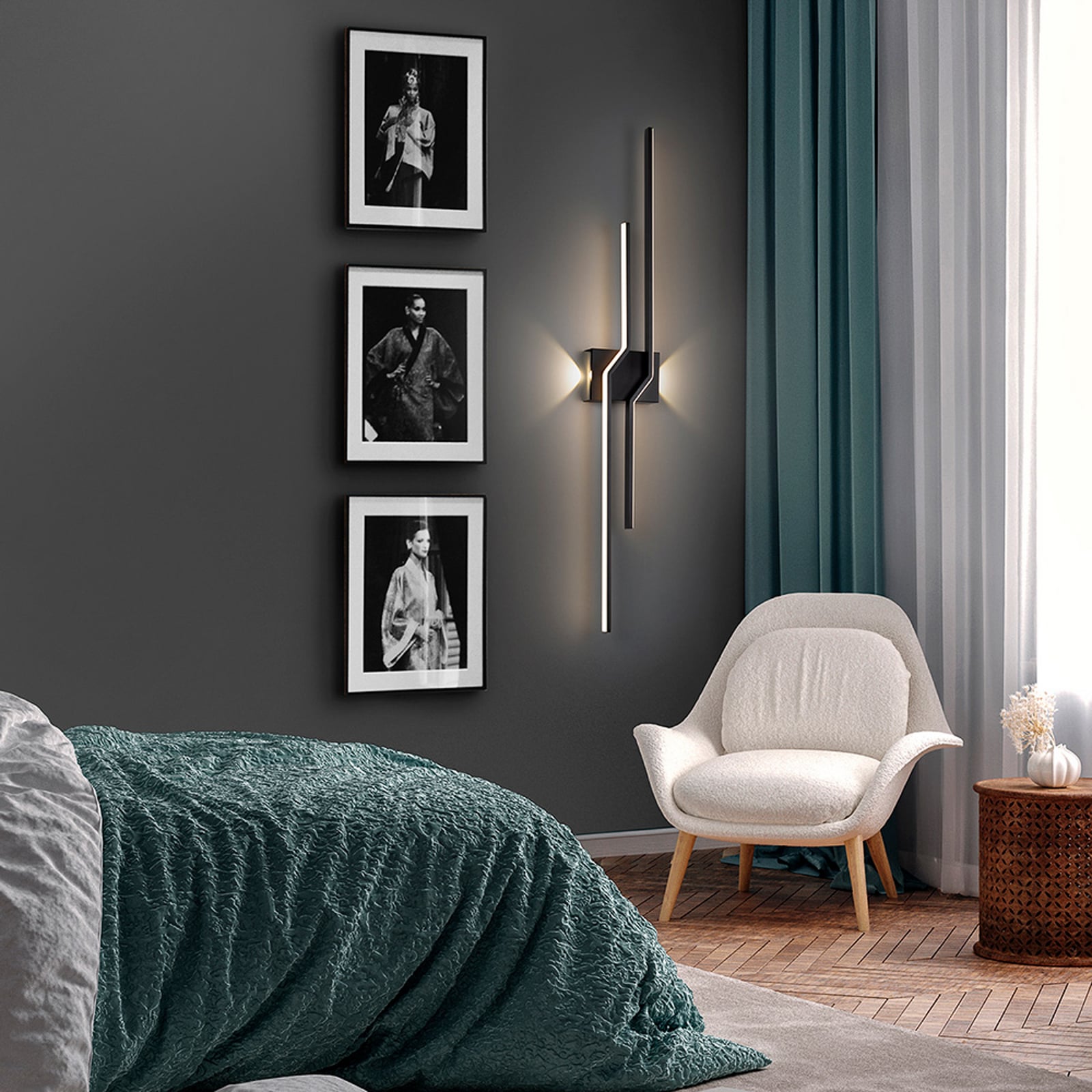 LED vegglampe Zig Zag 4-lys svart matt bakside