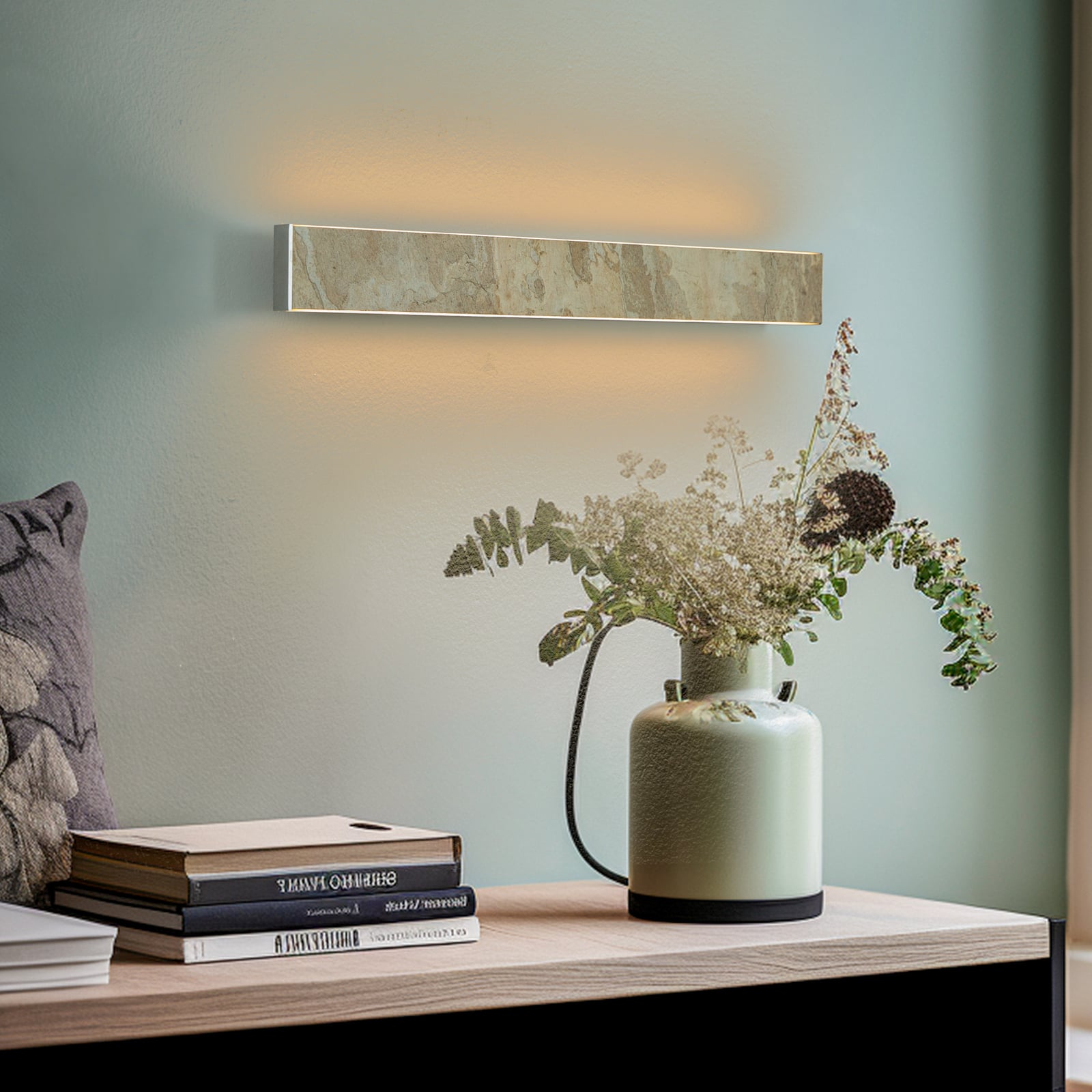 LED vegglampe Zino skiferstein gull dimbar 52 cm bakside
